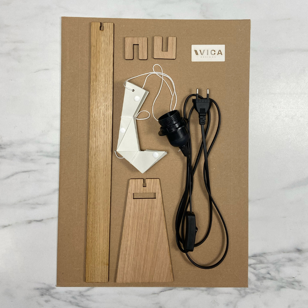 Lámpara de madera y Origami Bell