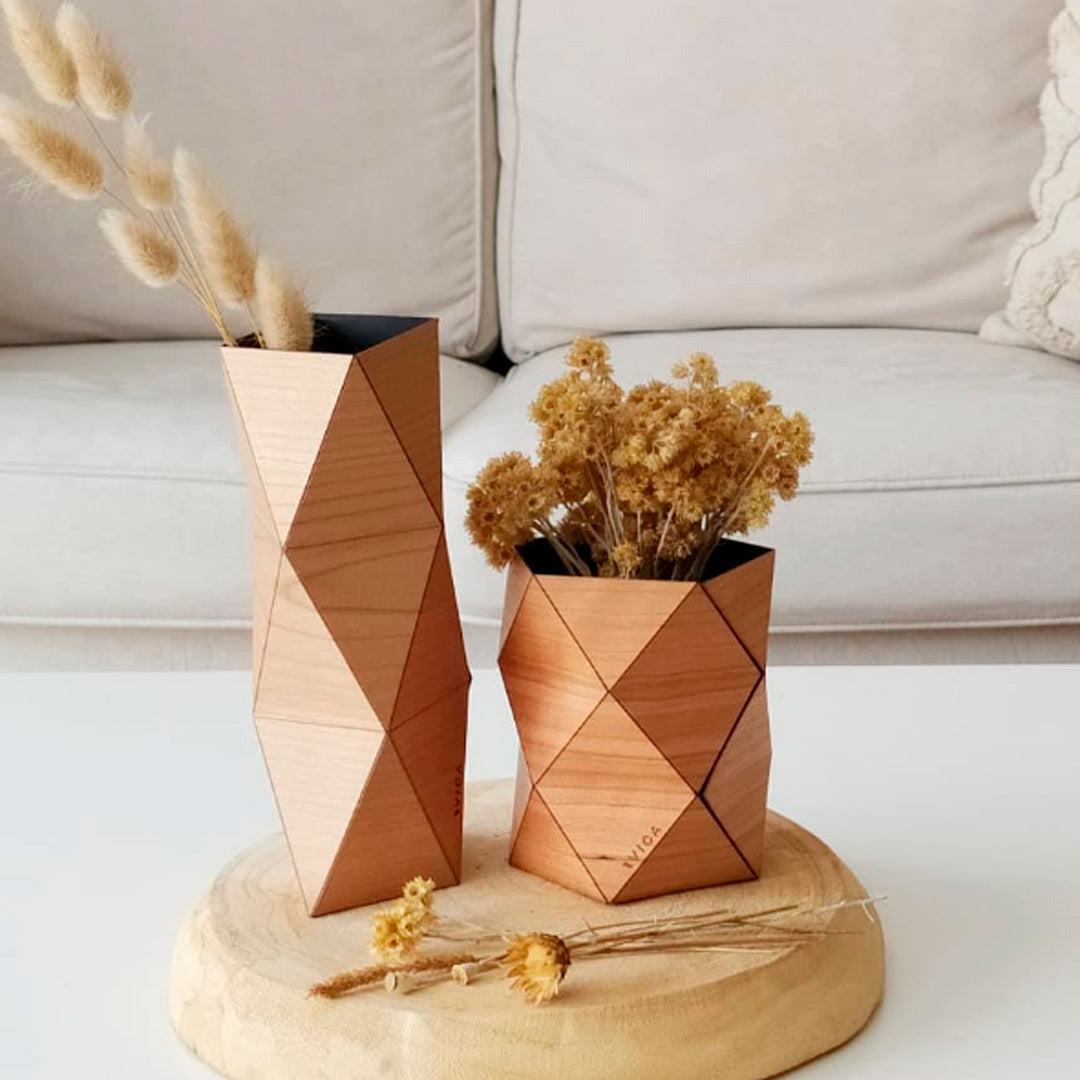 Jarrón de madera origami, 2 piezas